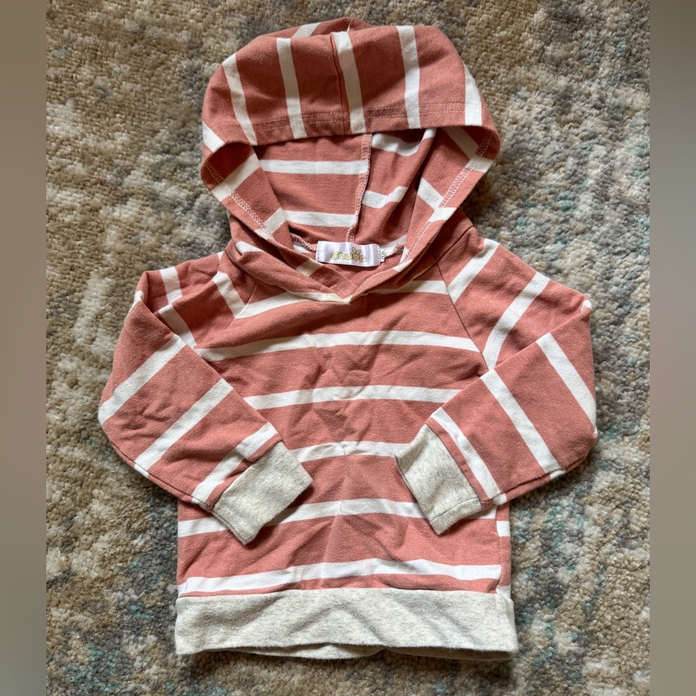Chuya Pink striped hooded sweatshirt, Size 80cm/9-12 Months